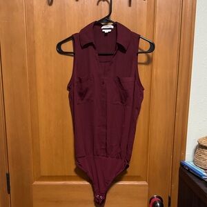 Express Maroon Collared Bodysuit